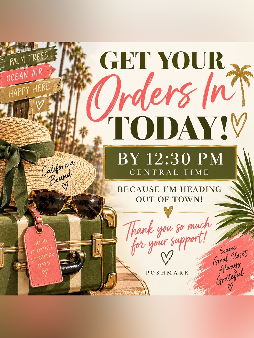 Order by 12:30pm central time! TODAY! Heading on vacation!
